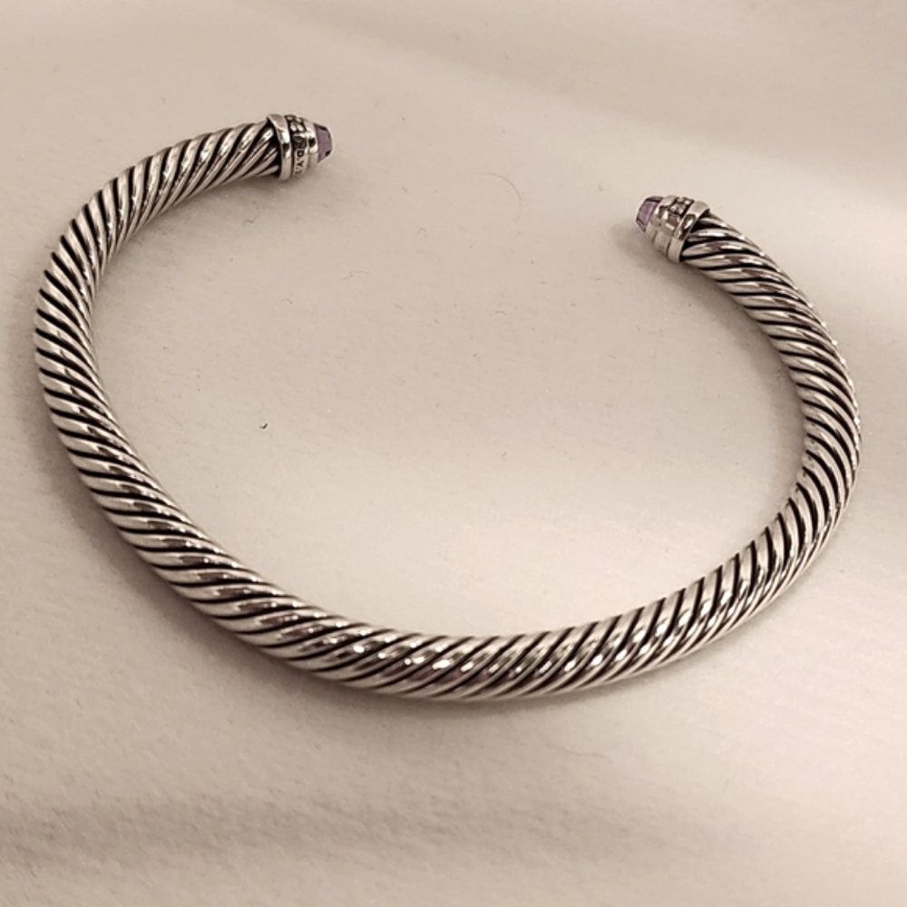 David Yurman Wire Bracelet Amethyst and Diamond 14k & 925 - Picture 5 of 13